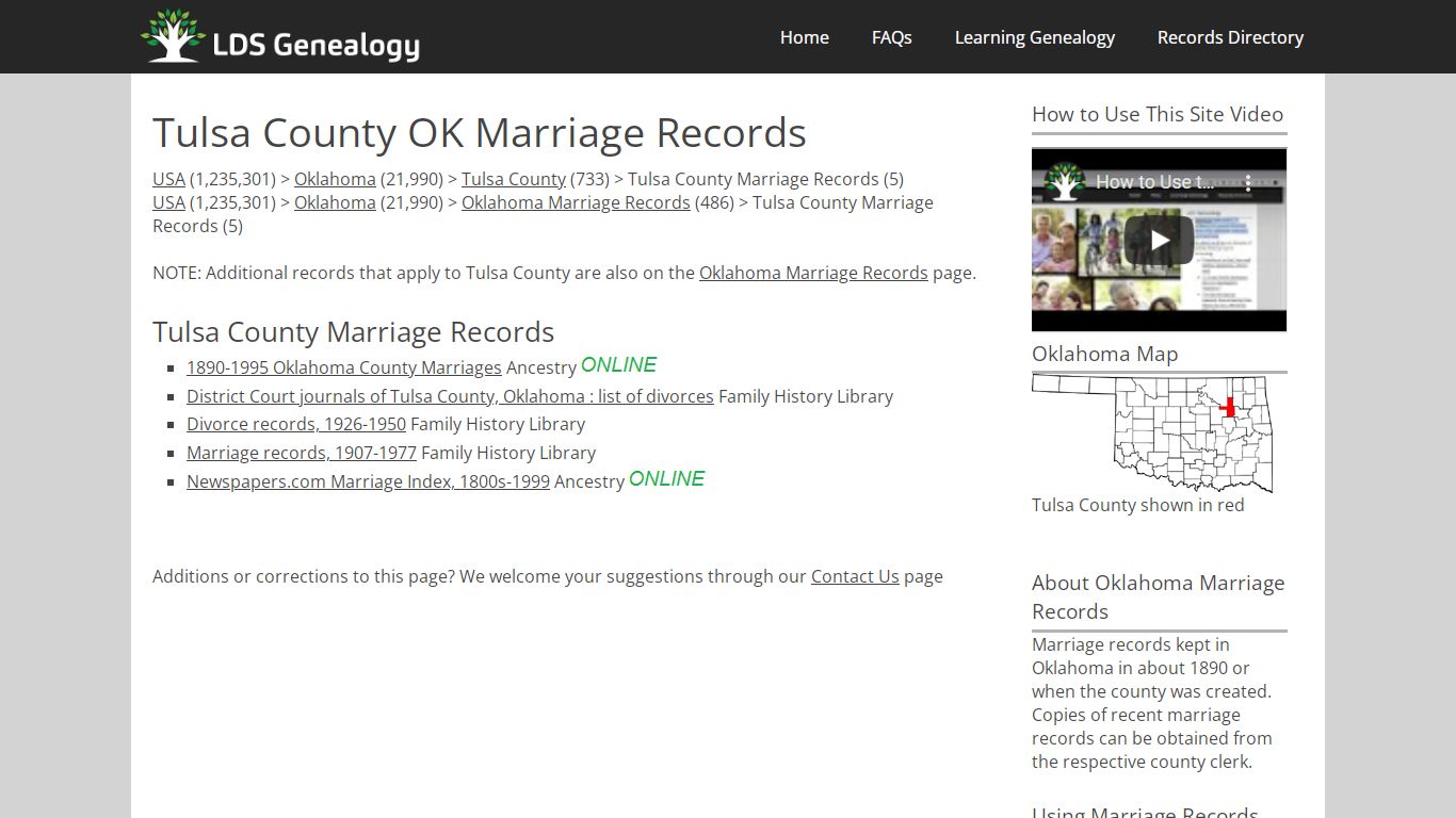 Tulsa County OK Marriage Records - ldsgenealogy.com